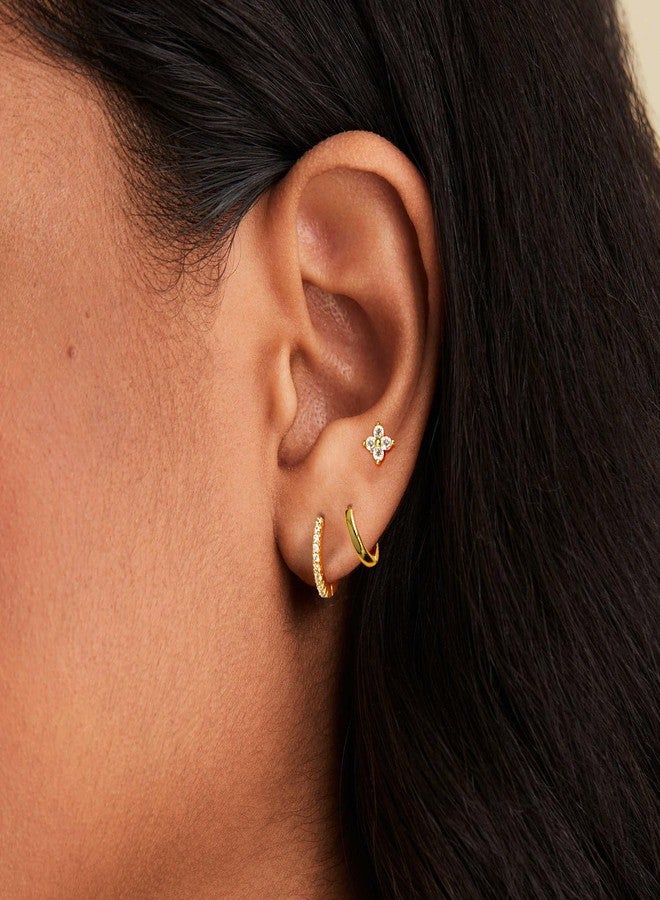 Tituthia Gold Earrings for Women Trendy, Dainty Small Hoop Earrings Set Multiple Piercing Cute CZ Flower Huggie Stud Earring 14K Gold Lightweight Hypoallergenic Cartilage Earrings Gold Jewelry for - Image 3